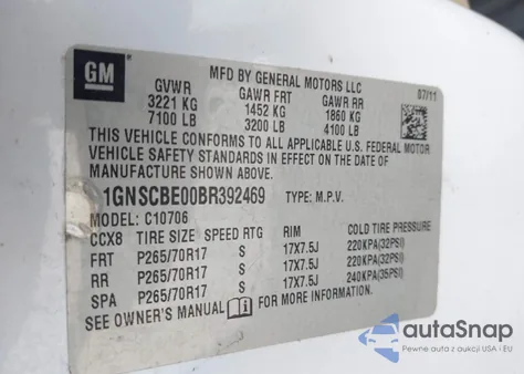 2011 Chevrolet Tahoe Lt из США, поврежденный, VIN 1GNSCBE00BR392469